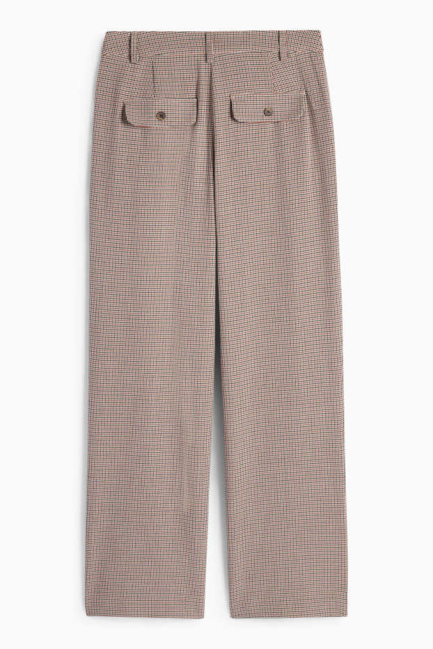 Femei - Pantaloni de stofă - talie medie - wide leg - în carouri - bej