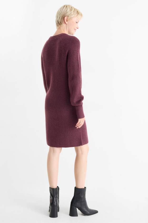 Femei - Rochie tricotată - reiată - mov