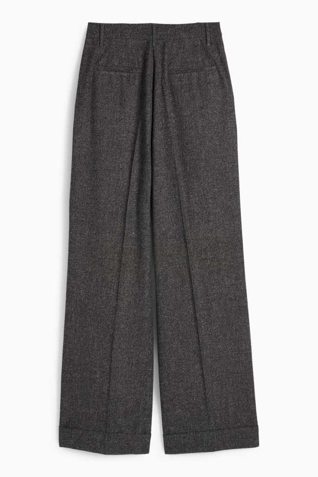 Femei - Pantaloni de stofă - talie înaltă - wide leg - structurați - gri închis