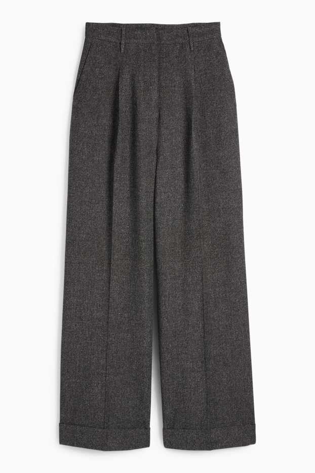 Femei - Pantaloni de stofă - talie înaltă - wide leg - structurați - gri închis