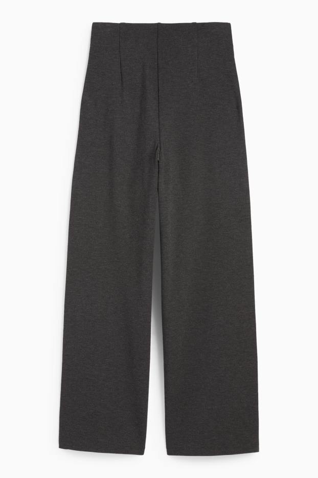 Femei - Pantaloni din jerseu cu curea - talie înaltă - wide leg - gri închis