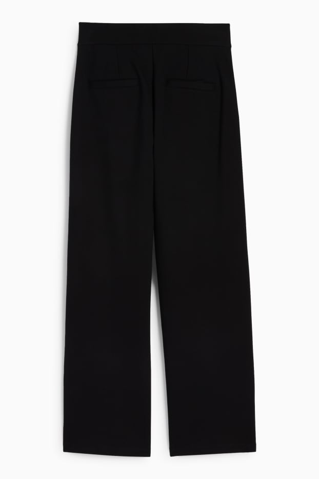 Femei - Pantaloni din jerseu - talie înaltă - wide leg - negru