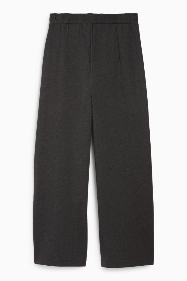Women - Jersey trousers with belt - high-rise waist - wide leg - dark gray