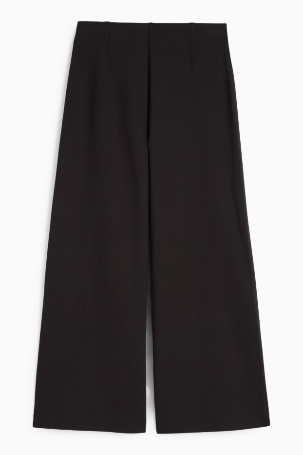 Femei - Pantaloni din jerseu - talie înaltă - wide leg - negru