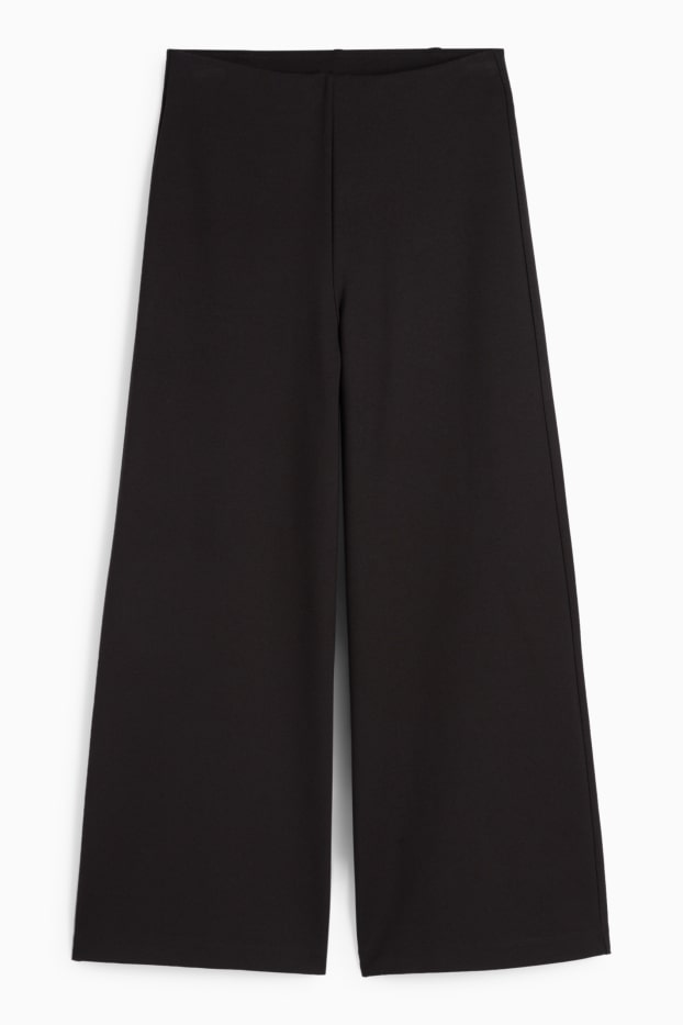 Femei - Pantaloni din jerseu - talie înaltă - wide leg - negru
