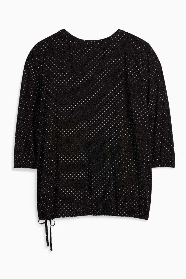 Femei - Tricou cu mânecă lungă - cu buline - negru