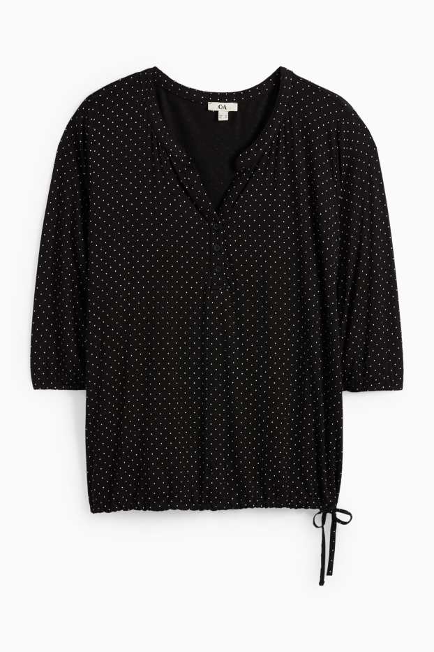Femei - Tricou cu mânecă lungă - cu buline - negru