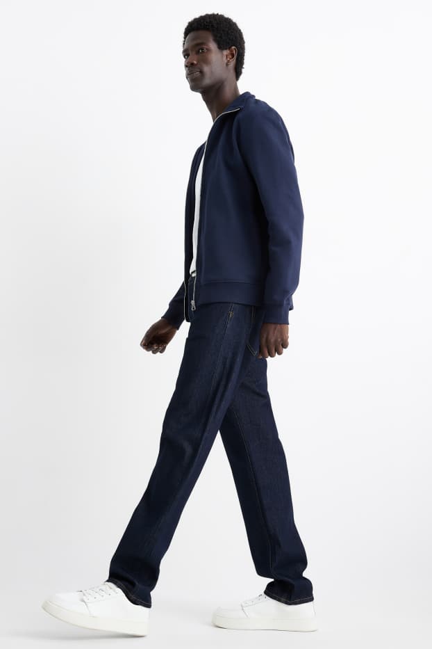 Bărbați - Regular jeans cu fentă cu nasturi - denim-albastru închis
