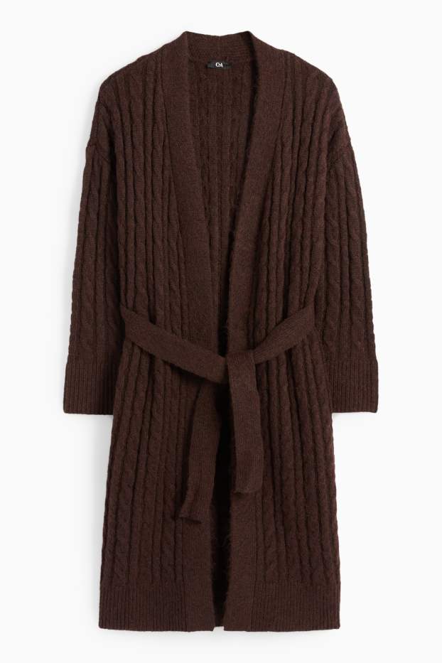 Femei - Cardigan tricotat - cu torsade - maro închis