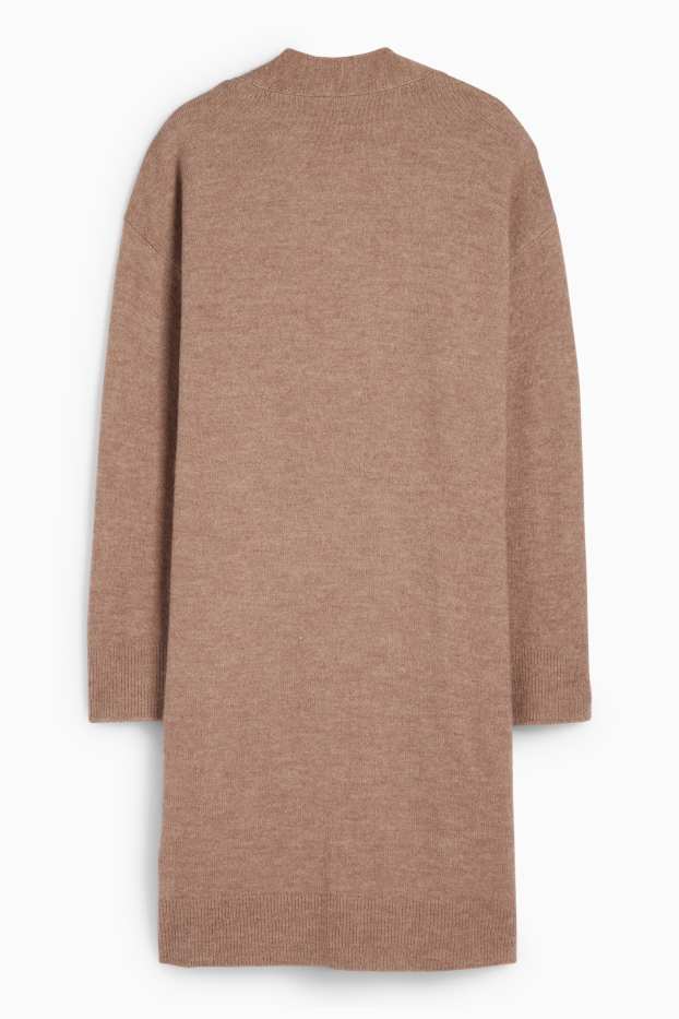 Femei - Cardigan tricotat lung - maro deschis