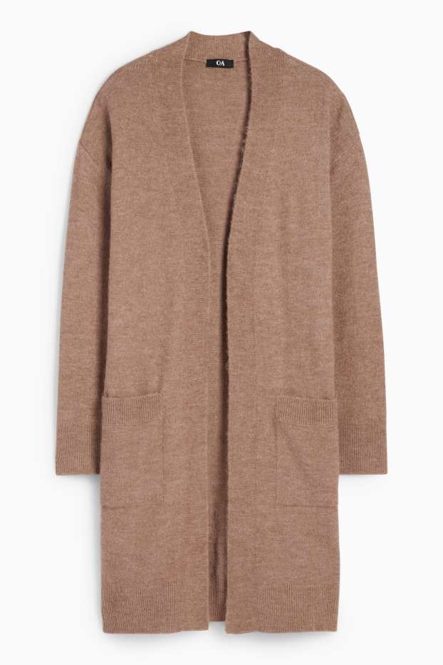 Femei - Cardigan tricotat lung - maro deschis