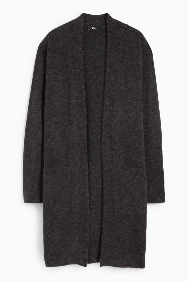 Femei - Cardigan tricotat lung - gri închis