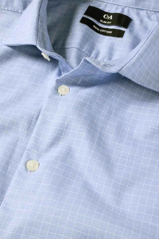 Bărbați - Cămașă office - slim fit - guler italian - în carouri - albastru
