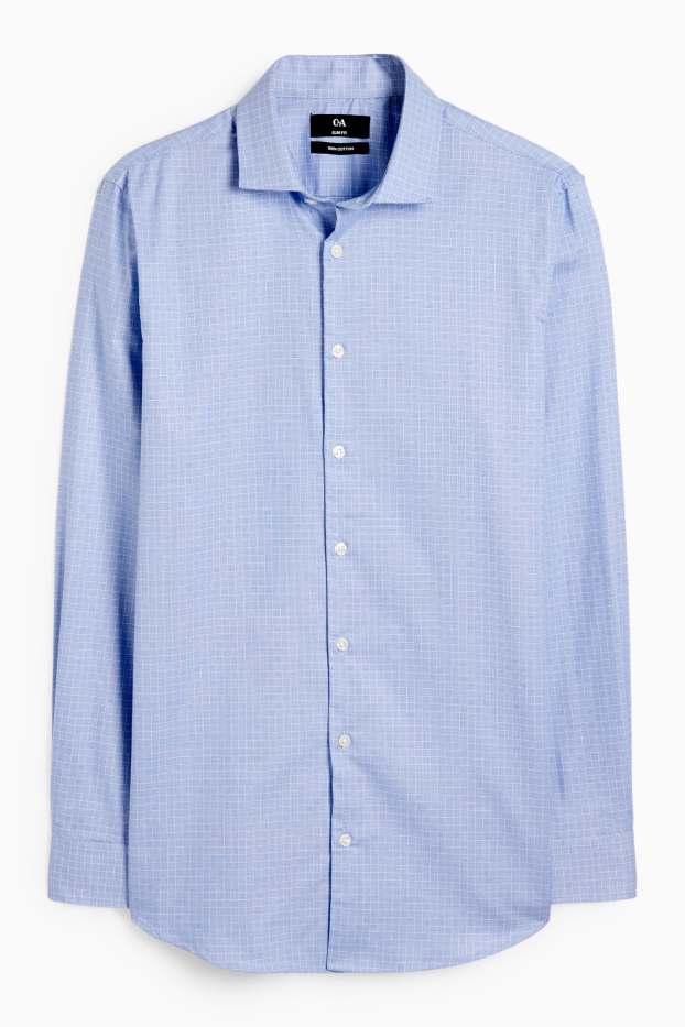 Bărbați - Cămașă office - slim fit - guler italian - în carouri - albastru