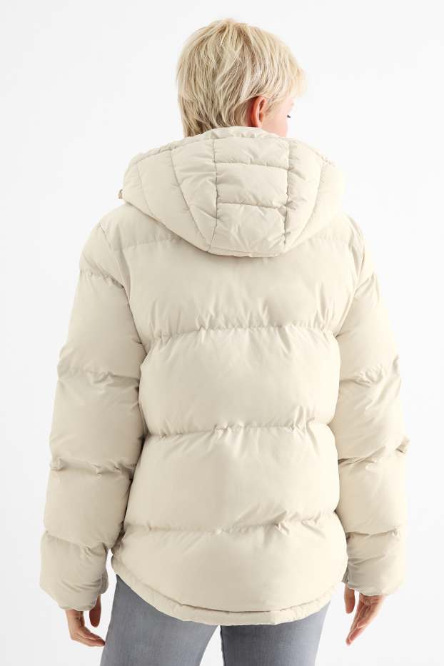 Women - Quilted jacket with hood - water-repellent - light beige