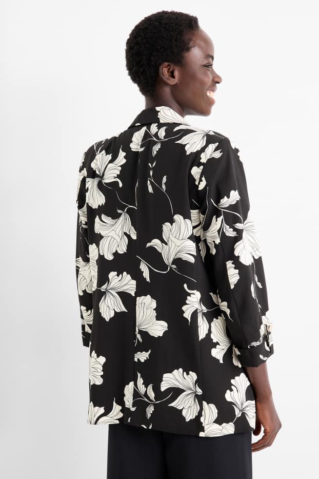 Femei - Blazer office - relaxed fit - cu flori - negru / alb