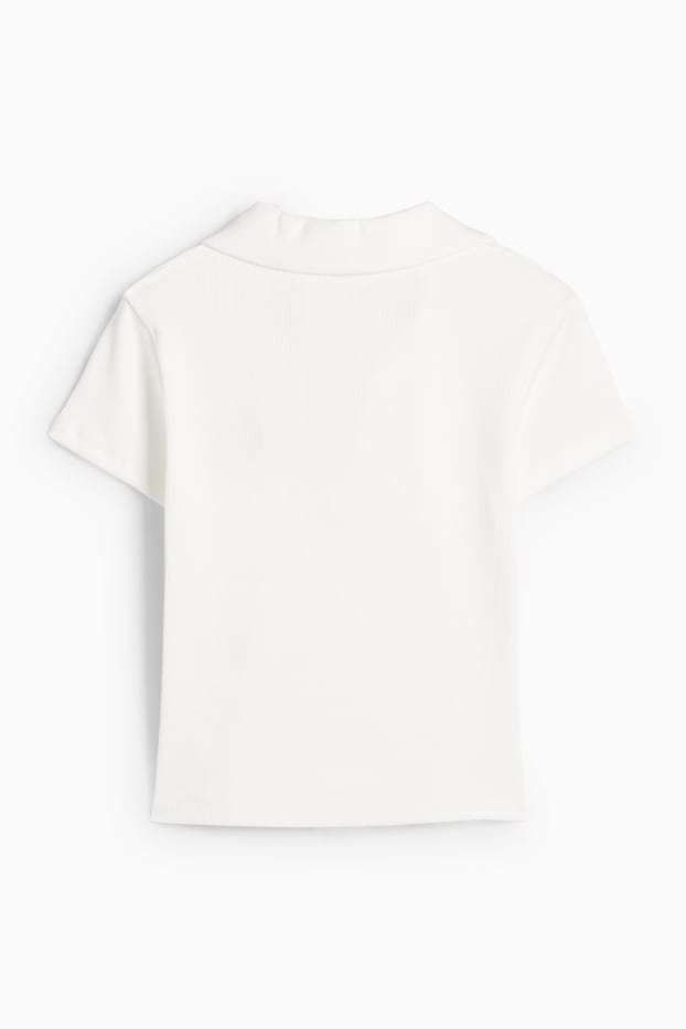 Femei - Tricou polo crop - slim fit - reiat - alb