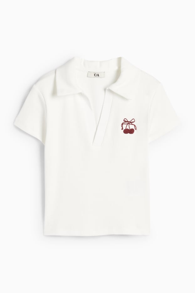 Femei - Tricou polo crop - slim fit - reiat - alb