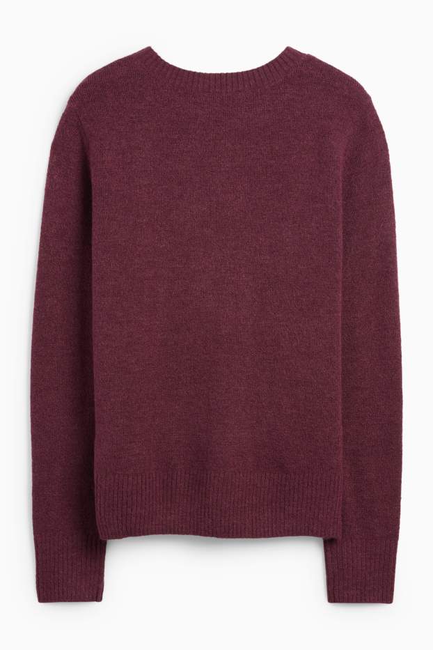 Femei - Pulover din tricot fin - bordo