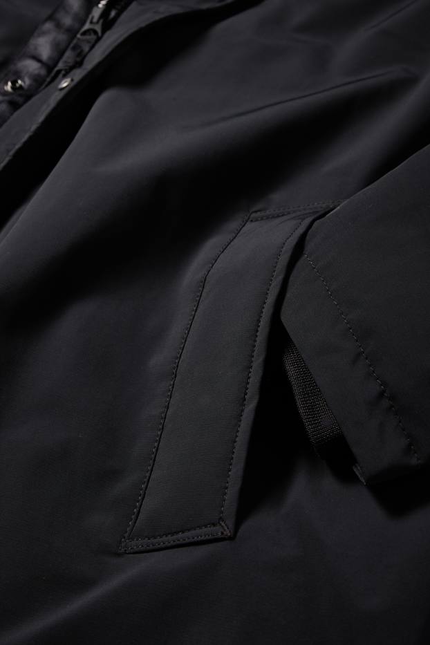Bărbați - Parka cu glugă - căptușită - rezistentă la apă - negru