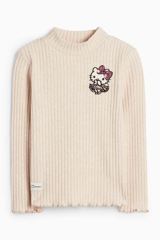 Copii - Fete - Hello Kitty - tricou cu mânecă lungă - reiat - bej deschis