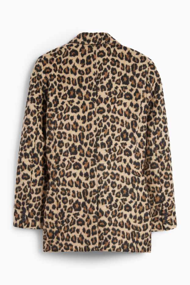 Femei - Blazer lung - relaxed fit - imprimeu de leopard - negru / nej