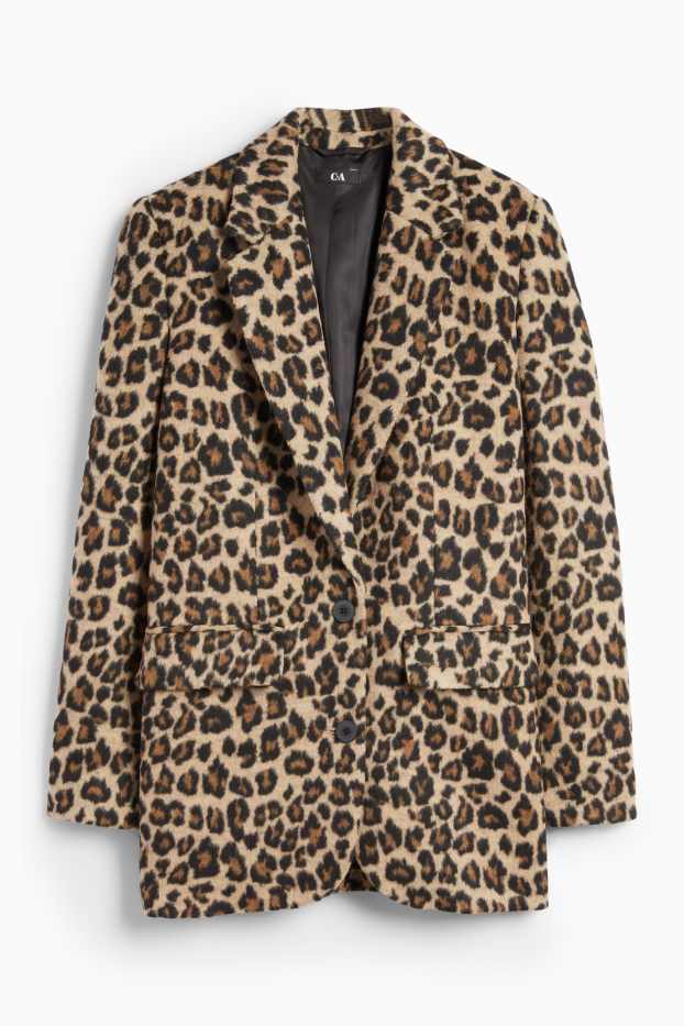 Femei - Blazer lung - relaxed fit - imprimeu de leopard - negru / nej