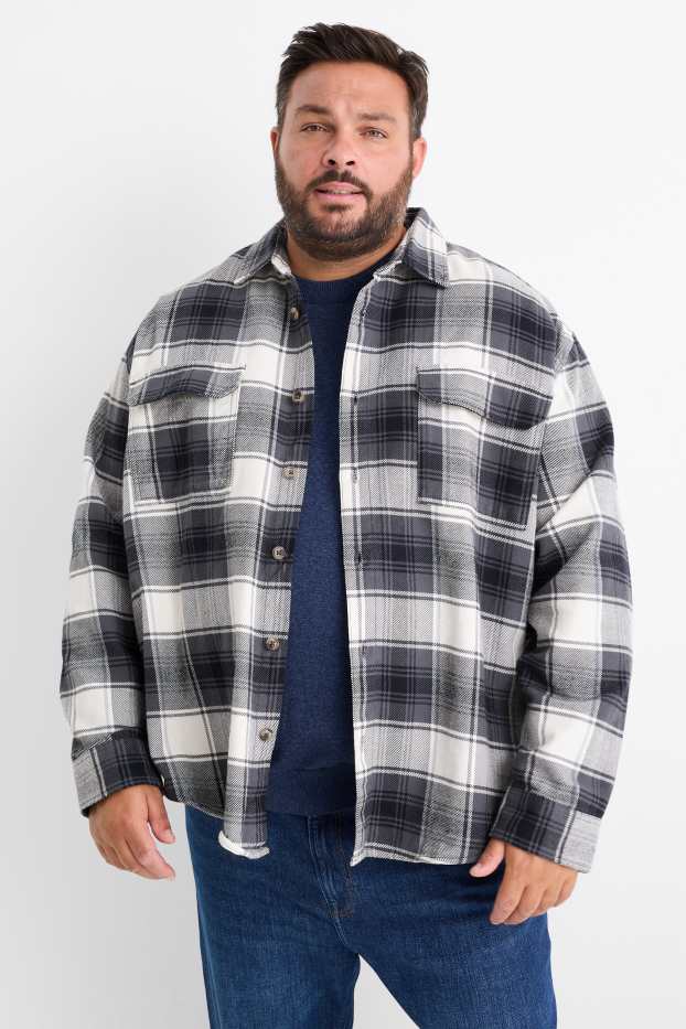 Bărbați - Cămașă din flanel - relaxed fit - guler Kent - în carouri - albastru închis