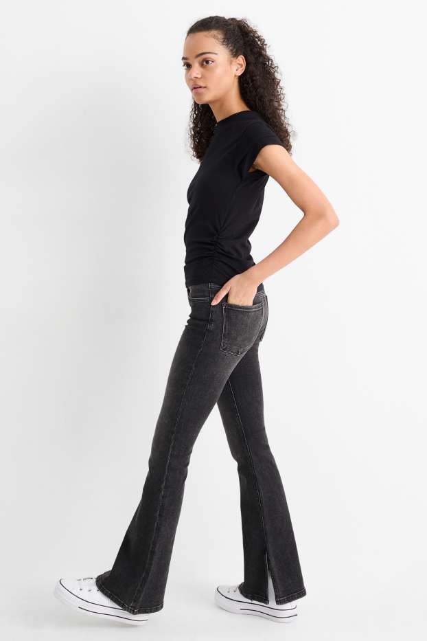 Femei - Flared jeans - talie medie - denim-gri