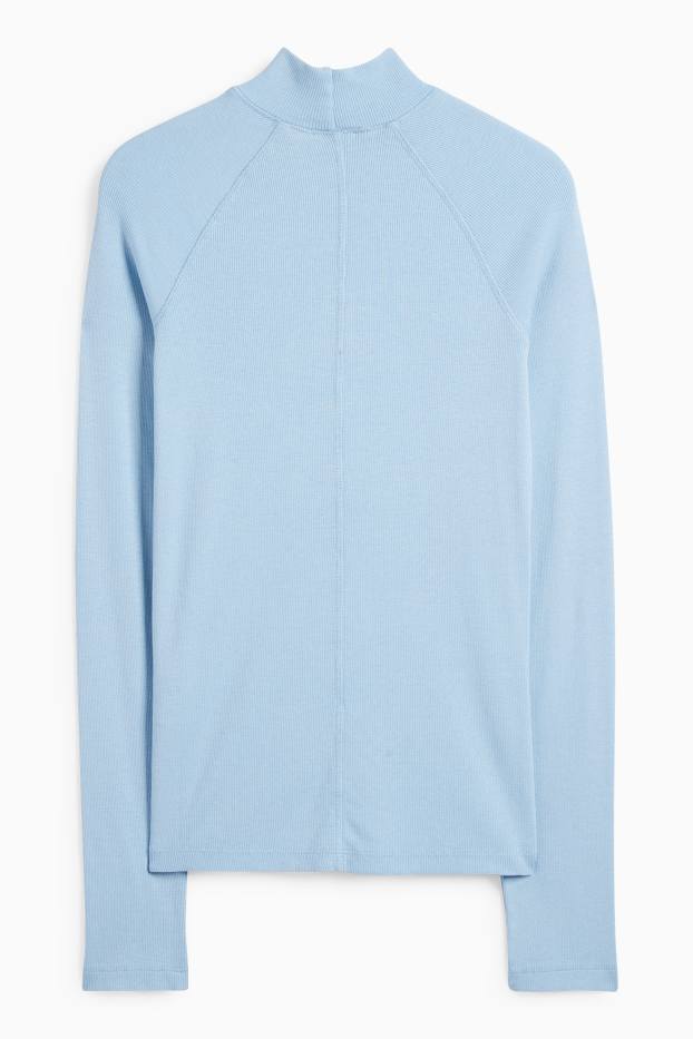 Donna - Maglia a maniche lunghe - slim fit - a coste - azzurro