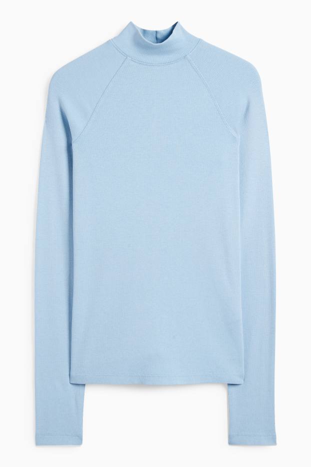 Donna - Maglia a maniche lunghe - slim fit - a coste - azzurro