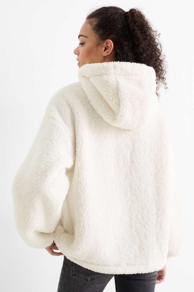 Women - Faux fur jacket with hood - white