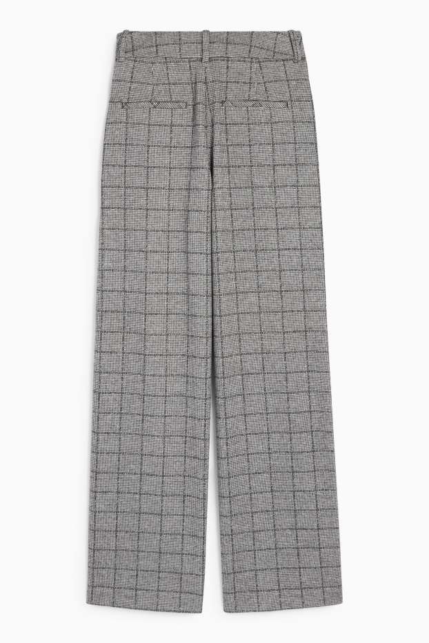 Femei - Pantaloni office - talie medie - relaxed fit - în carouri - gri