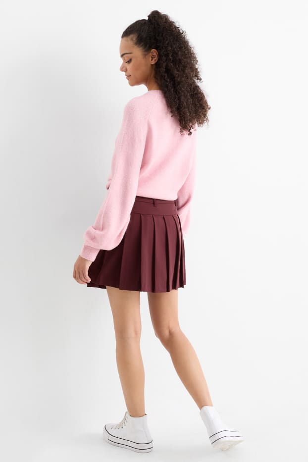 Femei - Fustă-pantalon scurtă - bordo