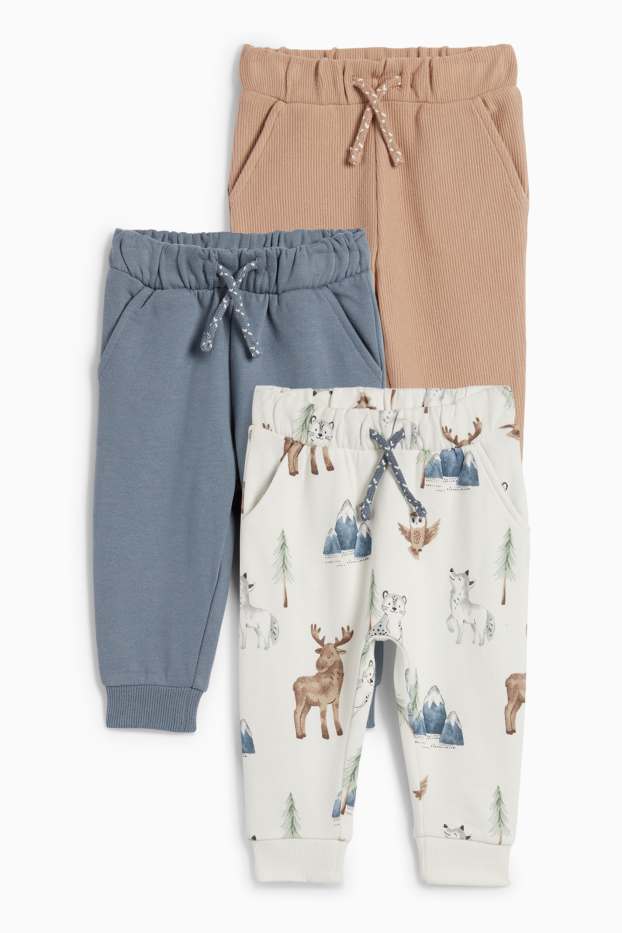 Bebeluși - băieți - Multipack 3 buc. - animale sălbatice - pantaloni de trening bebeluși - albastru