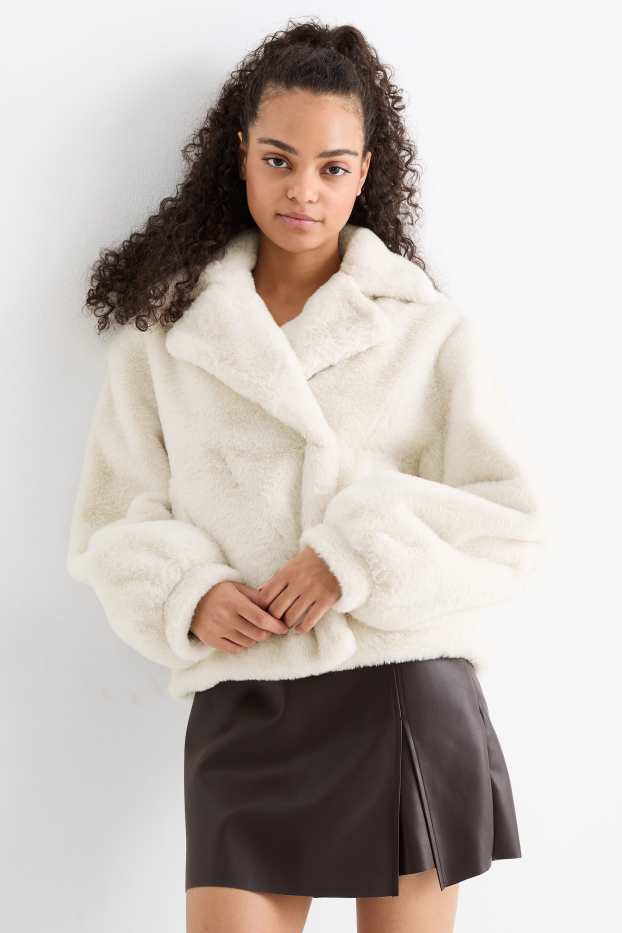 Women - Faux fur jacket - cremewhite
