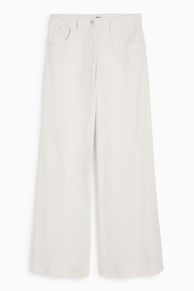 Damen - Cordhose - Mid Waist - Wide Leg - LYCRA® - cremeweiß
