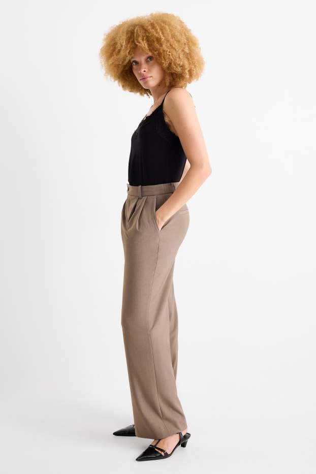 Femei - Pantaloni office - talie medie - wide leg - maro