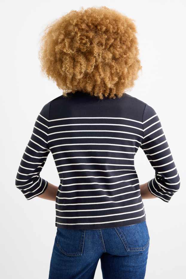 Women - Long sleeve top - striped - dark blue
