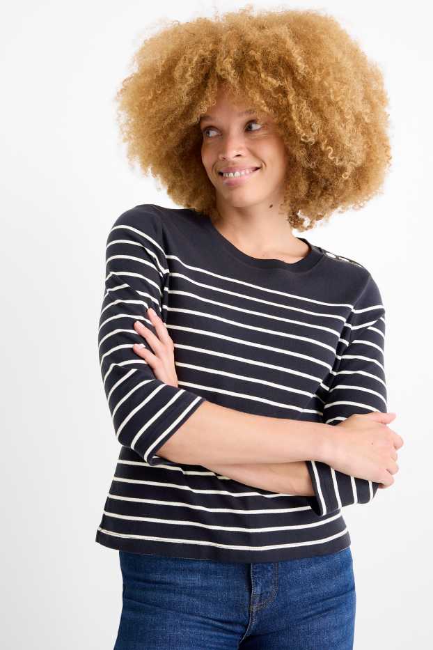 Women - Long sleeve top - striped - dark blue