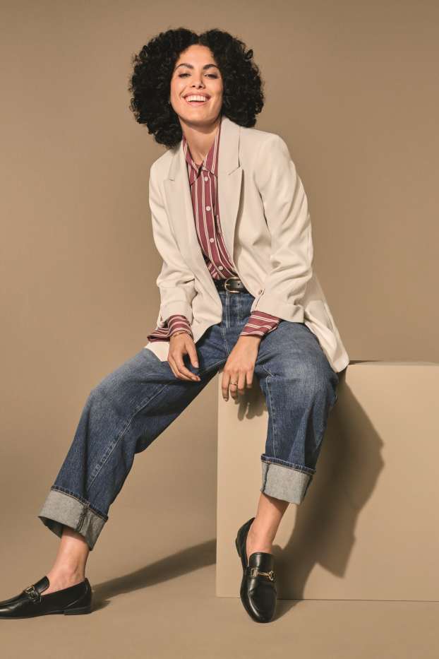 Femei - Blazer lung - regular fit - alb-crem