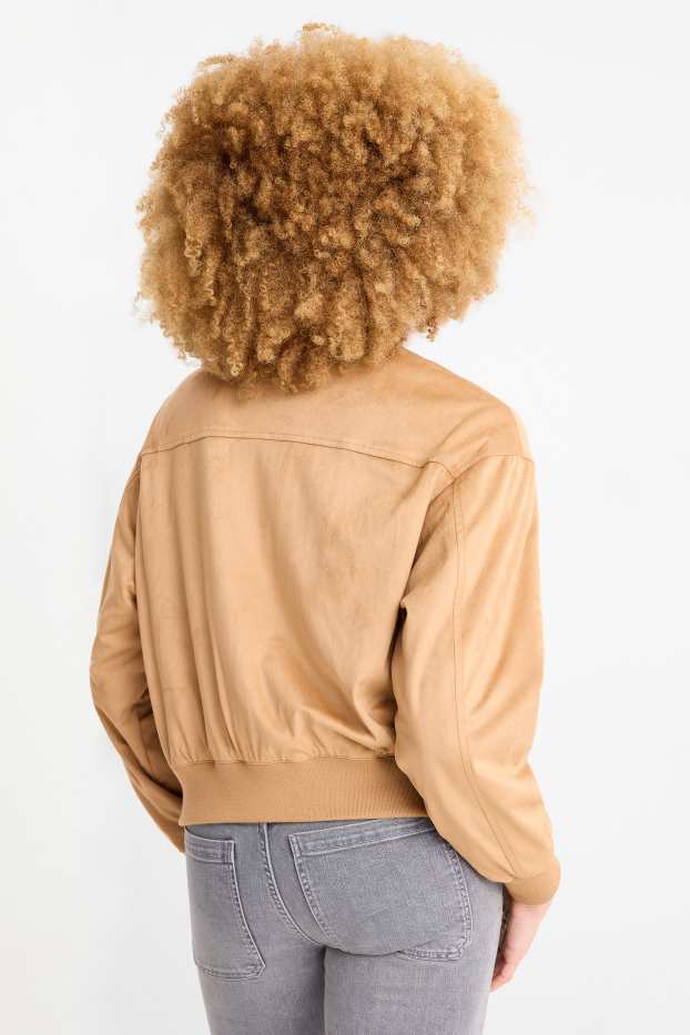 Women - Bomber jacket - faux suede - light brown