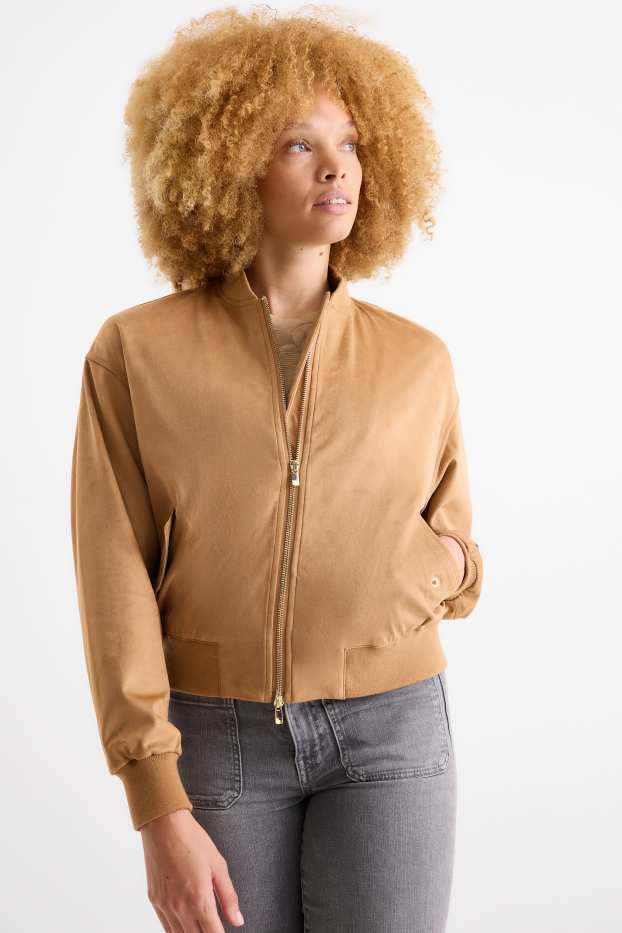 Women - Bomber jacket - faux suede - light brown