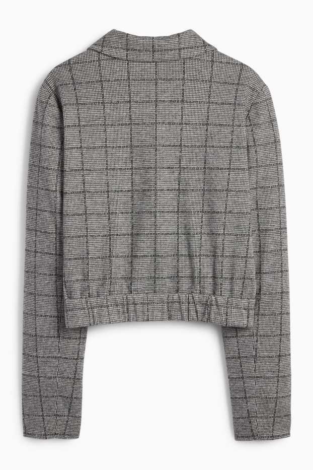 Femei - Blazer crop - în carouri - gri