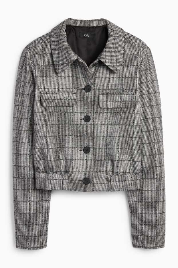 Femei - Blazer crop - în carouri - gri