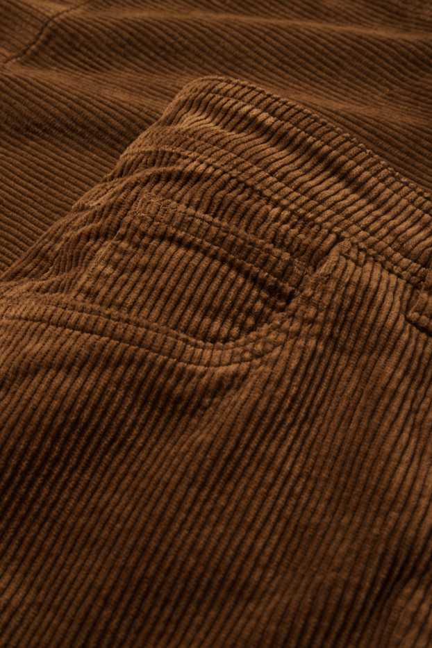 Dámské - Manšestrové kalhoty - mid waist - wide leg - LYCRA® - hnědá
