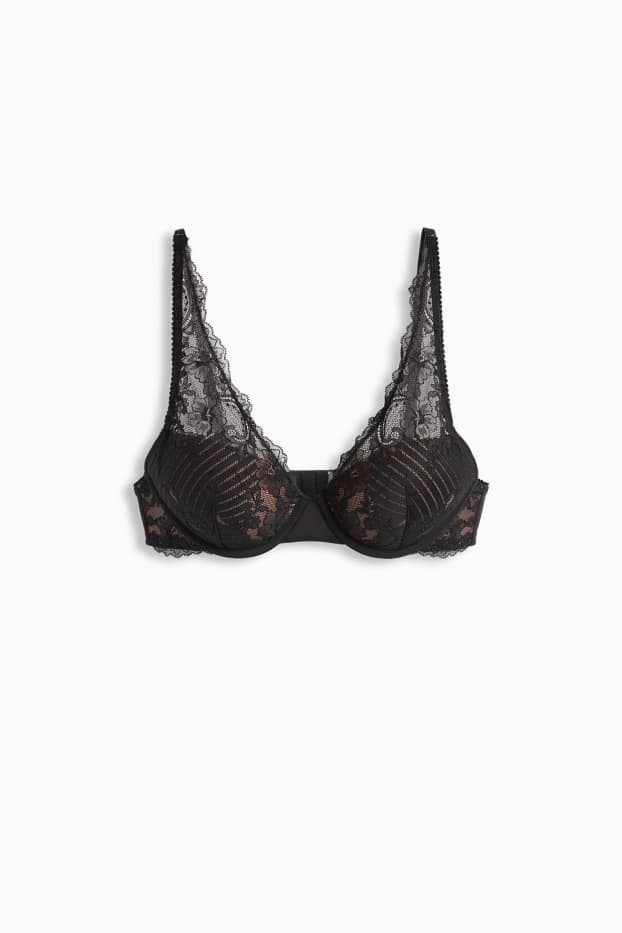 Femei - Sutien cu armătură - PLUNGE - vătuit - negru