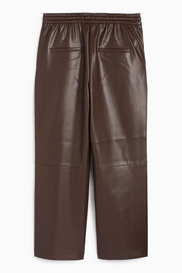 Women - Trousers - mid-rise waist - straight fit - faux leather - dark brown