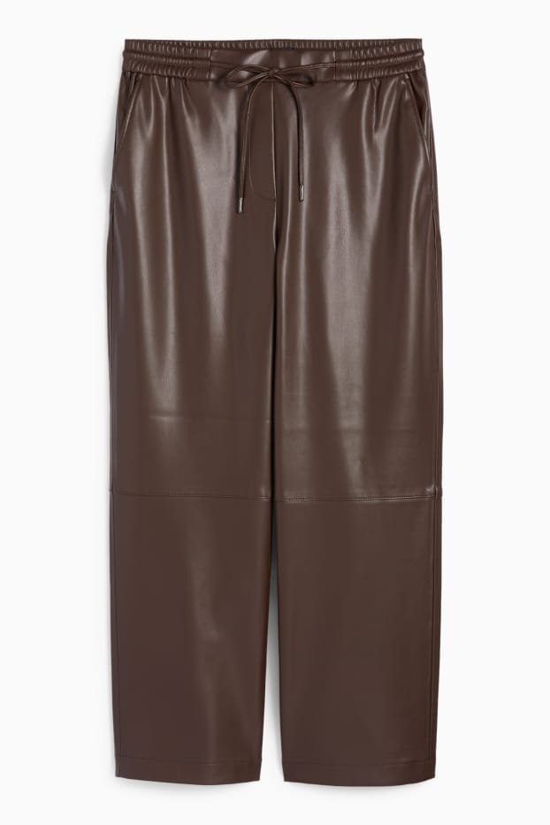 Women - Trousers - mid-rise waist - straight fit - faux leather - dark brown