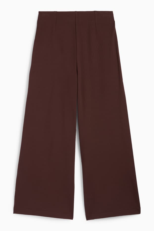 Femei - Pantaloni din jerseu - talie înaltă - wide leg - maro închis